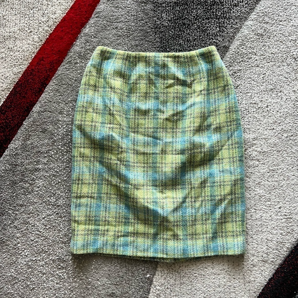 Ellen Tracy Green Plaid Wool Pencil Skirt
